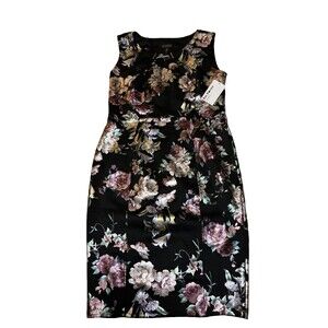 EN FOCUS Studio Dress Women Black Multicolor Floral Sleeveless Stretch Sz 14 NWT